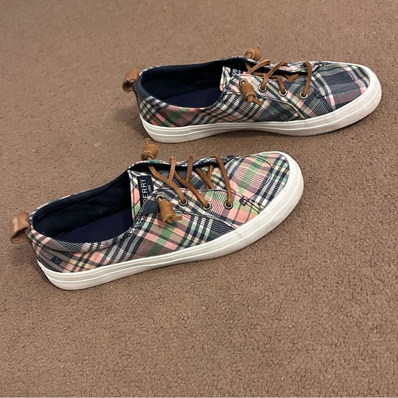 7.5 Sperry Crest Vibe Women’s Plaid Shoes Blue & Pink - Picture 2 of 7